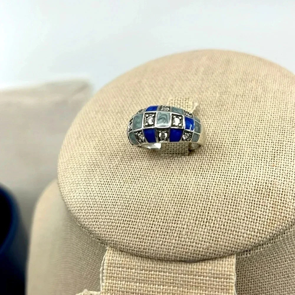 💍 Ross Simons Diamonique Blue Enamel Checkerboard Ring